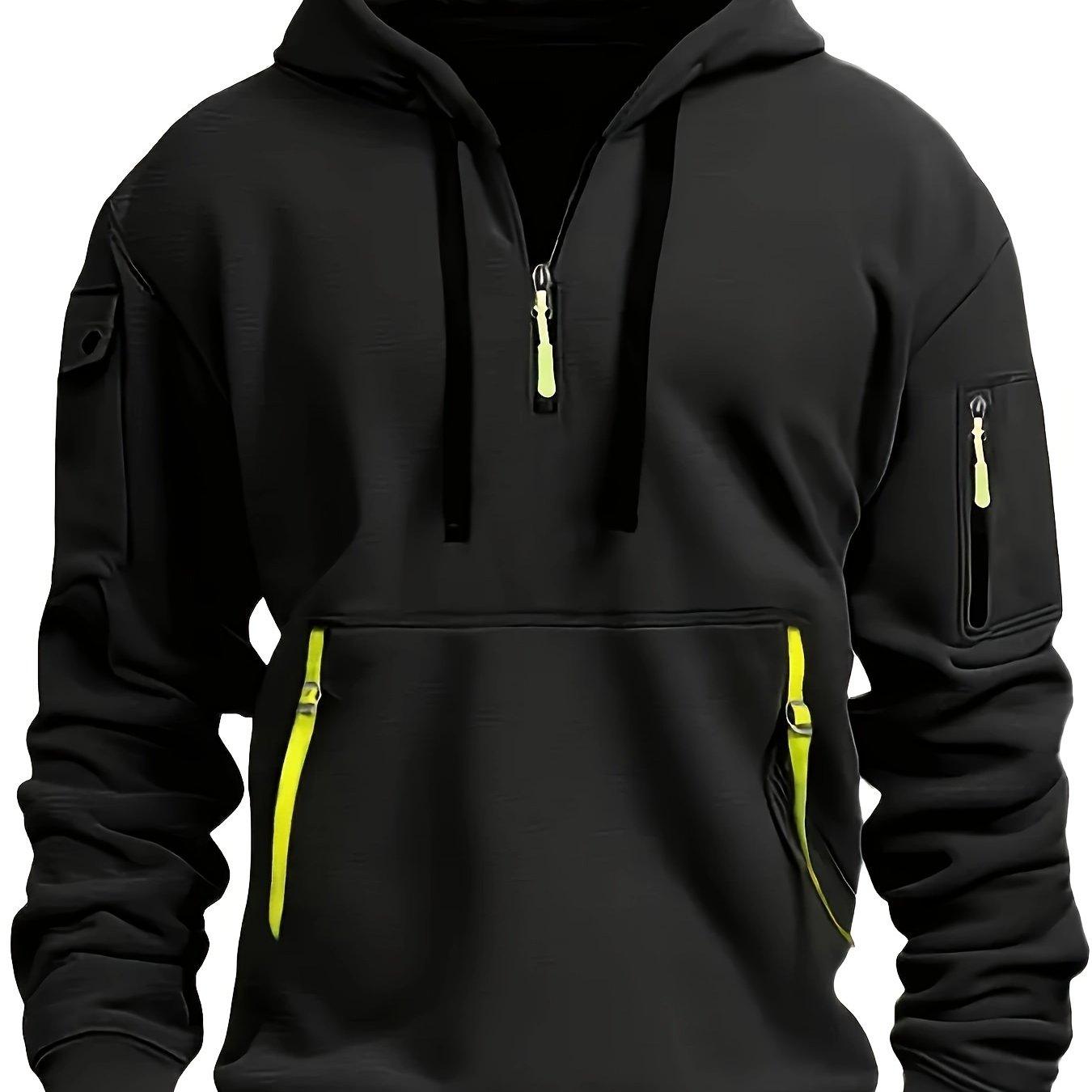 Men's Fleece-Lined Hoodie with Zip Pockets - Casual Pullover Sweatshirt for Fall/Winter, Machine Washable - Your Gift Ideas