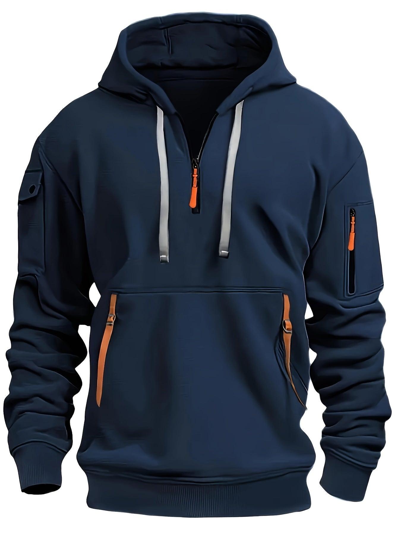 Men's Fleece-Lined Hoodie with Zip Pockets - Casual Pullover Sweatshirt for Fall/Winter, Machine Washable - Your Gift Ideas