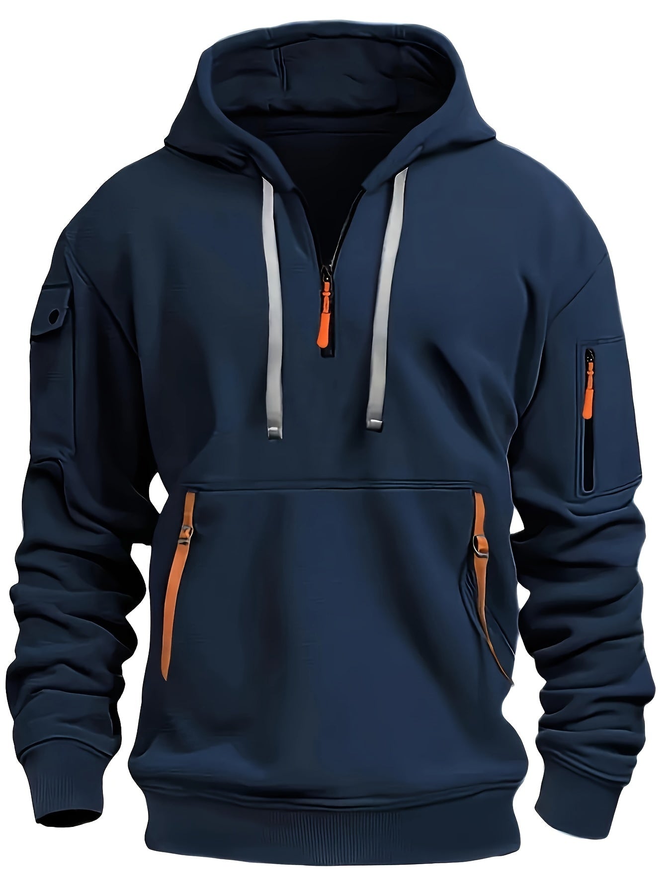 Men's Fleece-Lined Hoodie with Zip Pockets - Casual Pullover Sweatshirt for Fall/Winter, Machine Washable