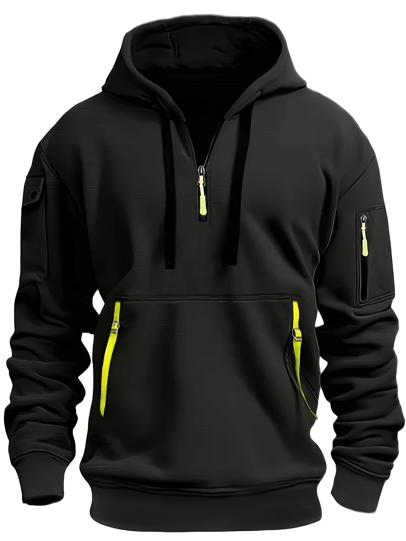 Men's Fleece-Lined Hoodie with Zip Pockets - Casual Pullover Sweatshirt for Fall/Winter, Machine Washable