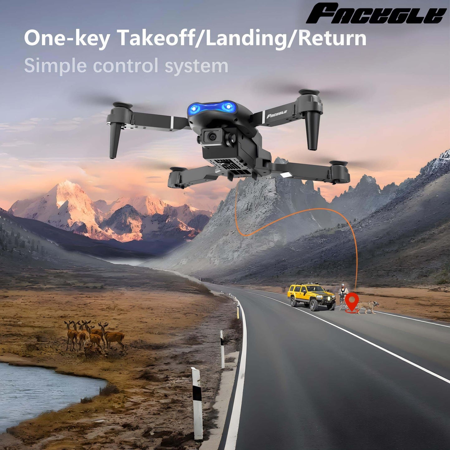 FACEGLE E99 Dual Camera Drone with Dual Batteries - WiFi Enabled, Foldable Remote Control, Perfect for Beginners & Gifts, Indoor/Outdoor Use