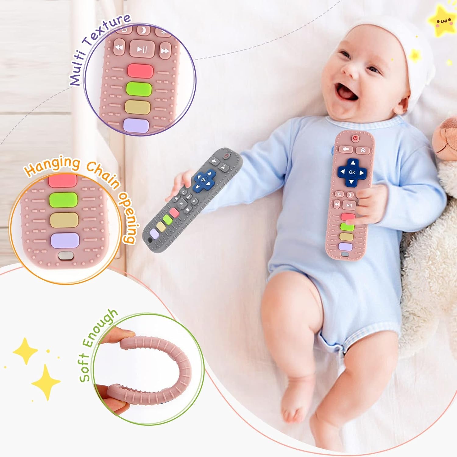 2 Pack Silicone Teething Toys for Babies 0-6 Months, Teethers for Babies 6-12 Months, Remote Teether for Baby, Sensory Toys for Babies, Baby Chew Toys, Toddler Infant Newborn Baby Girl Boy - YourGiftIdeasUK