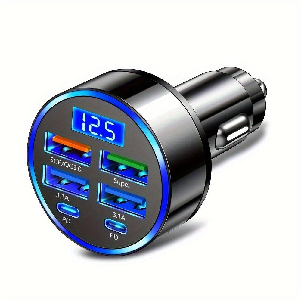 Nuokaiqi Multifunctional Super Fast Charger Car Charger One Pull Six Charging Digital Display Pressure Test Mobile Phone Charging Conversion Plug 12-24V Universal for Cars and Trucks - Your Gift Ideas
