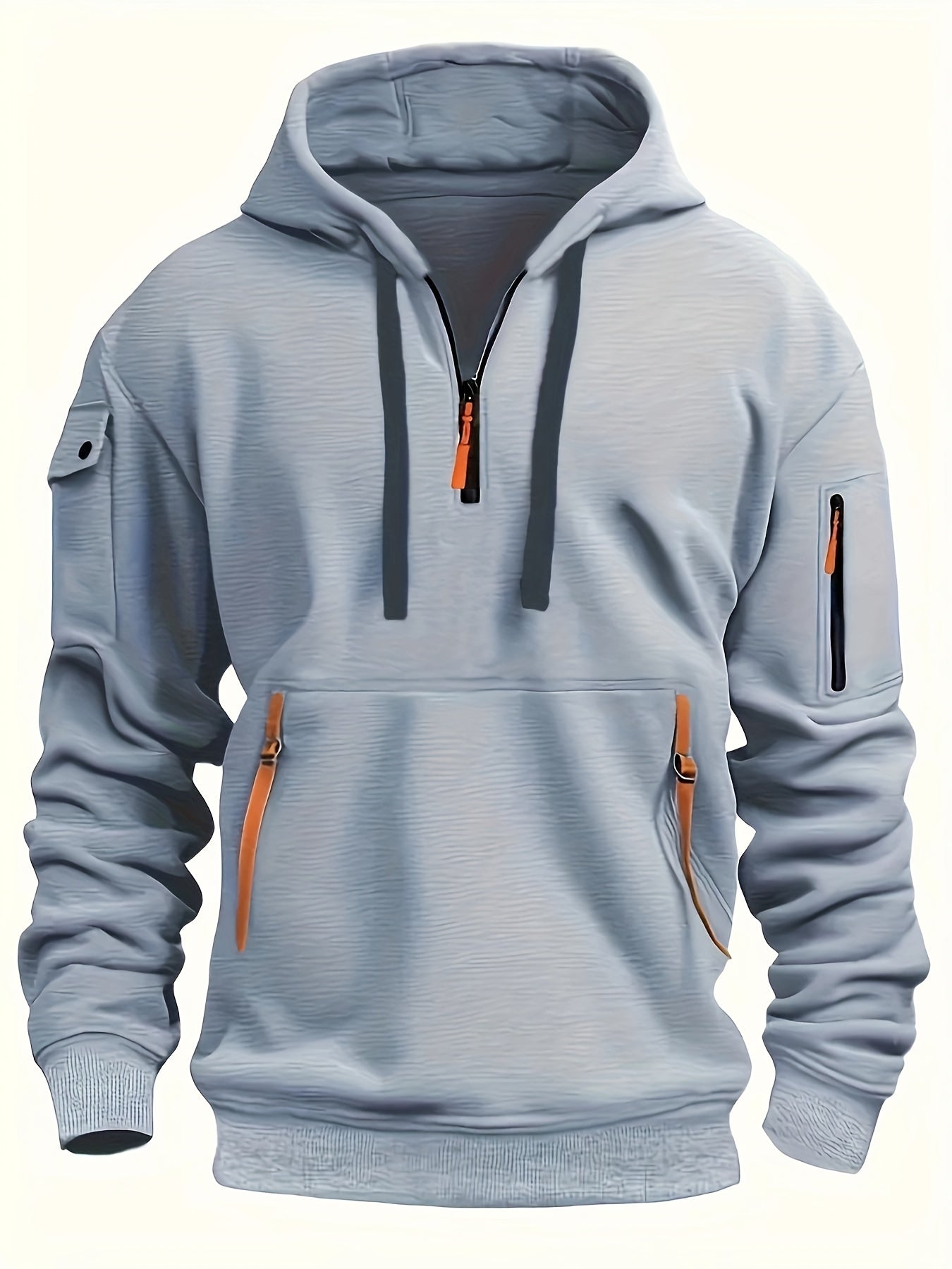 Men's Fleece-Lined Hoodie with Zip Pockets - Casual Pullover Sweatshirt for Fall/Winter, Machine Washable