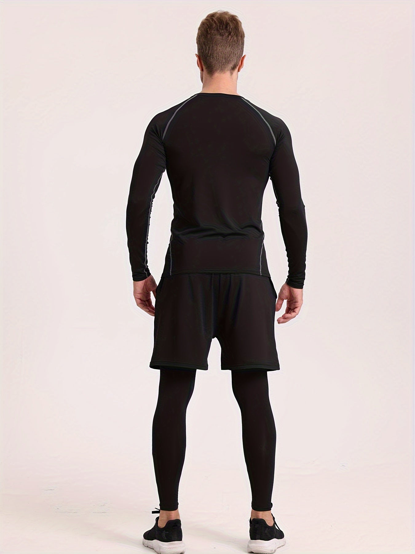 Men's Thermal Underwear Set, Skiing Winter Warm Base Layers, Tight Long Sleeve Round Neck Top & Bottom Pants Set