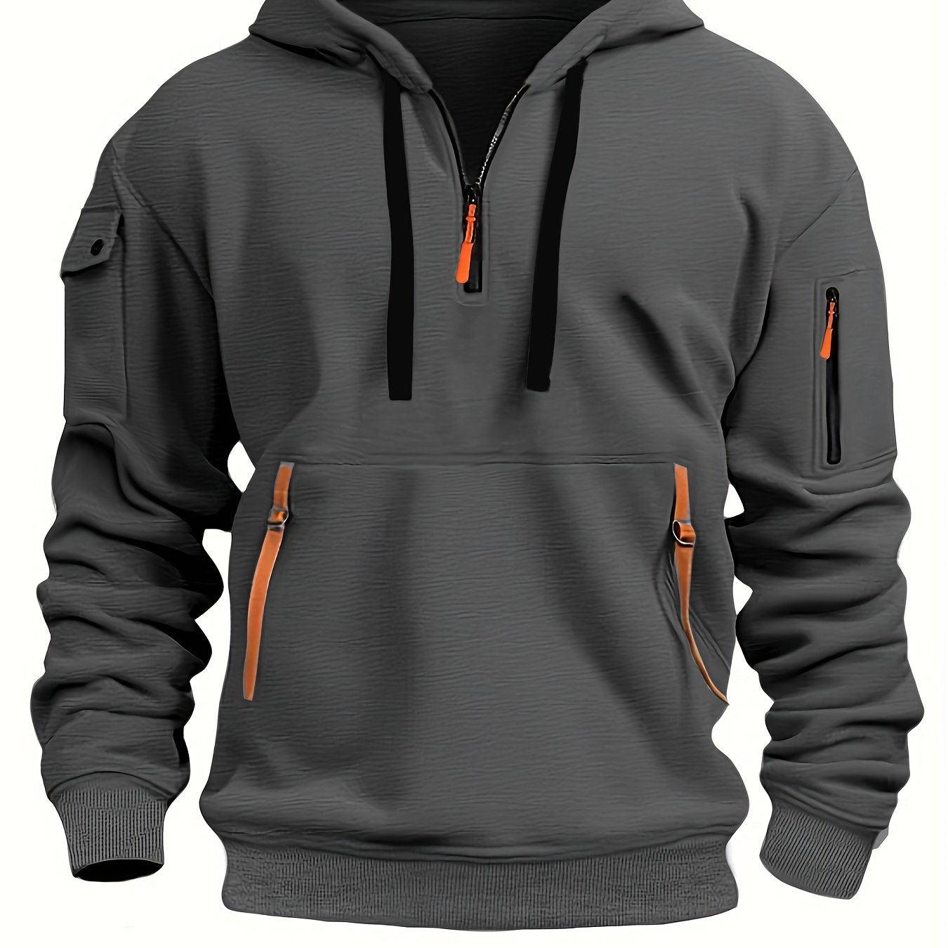 Men's Fleece-Lined Hoodie with Zip Pockets - Casual Pullover Sweatshirt for Fall/Winter, Machine Washable - Your Gift Ideas