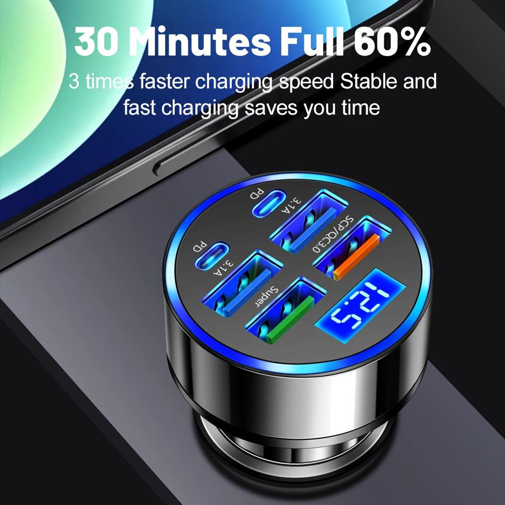 Nuokaiqi Multifunctional Super Fast Charger Car Charger One Pull Six Charging Digital Display Pressure Test Mobile Phone Charging Conversion Plug 12-24V Universal for Cars and Trucks - Your Gift Ideas