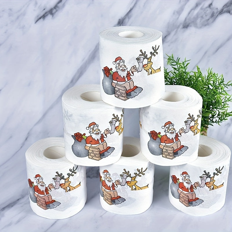 Festive Christmas Toilet Paper Roll: 10x10cm Santa Printed Tissue, Merry Christmas Home Decoration, Suitable for Christmas and New Year Parties