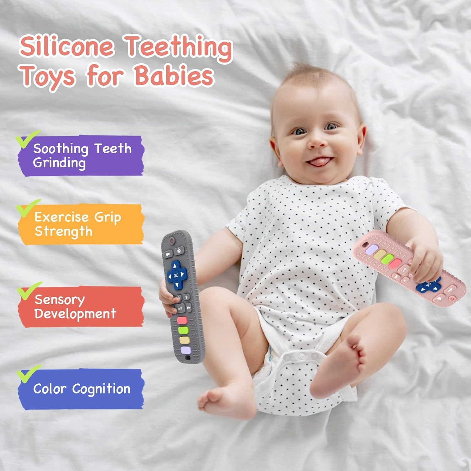 2 Pack Silicone Teething Toys for Babies 0-6 Months, Teethers for Babies 6-12 Months, Remote Teether for Baby, Sensory Toys for Babies, Baby Chew Toys, Toddler Infant Newborn Baby Girl Boy - YourGiftIdeasUK