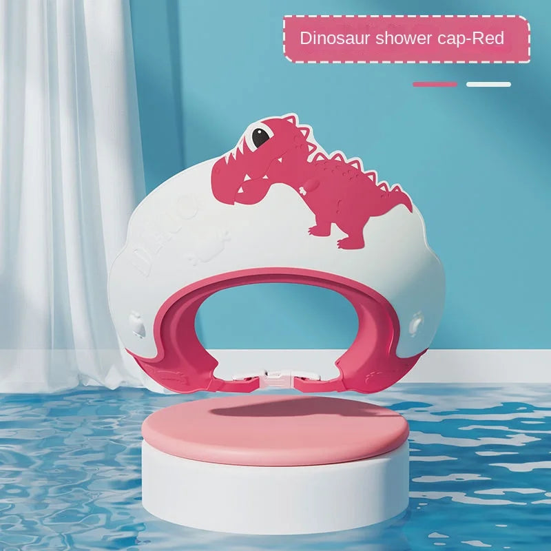 Baby Soft Rubber Waterproof Shampoo Cap Children Shampoo Artifact Baby Shampoo Cap Adjustable Ear Protectors Dinosaur Pattern