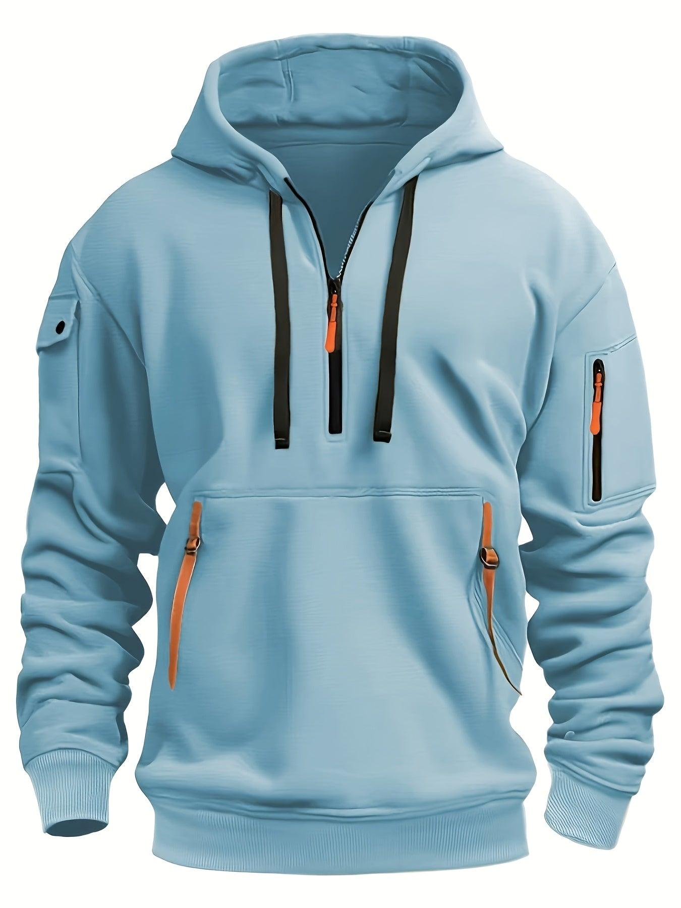 Men's Fleece-Lined Hoodie with Zip Pockets - Casual Pullover Sweatshirt for Fall/Winter, Machine Washable - Your Gift Ideas