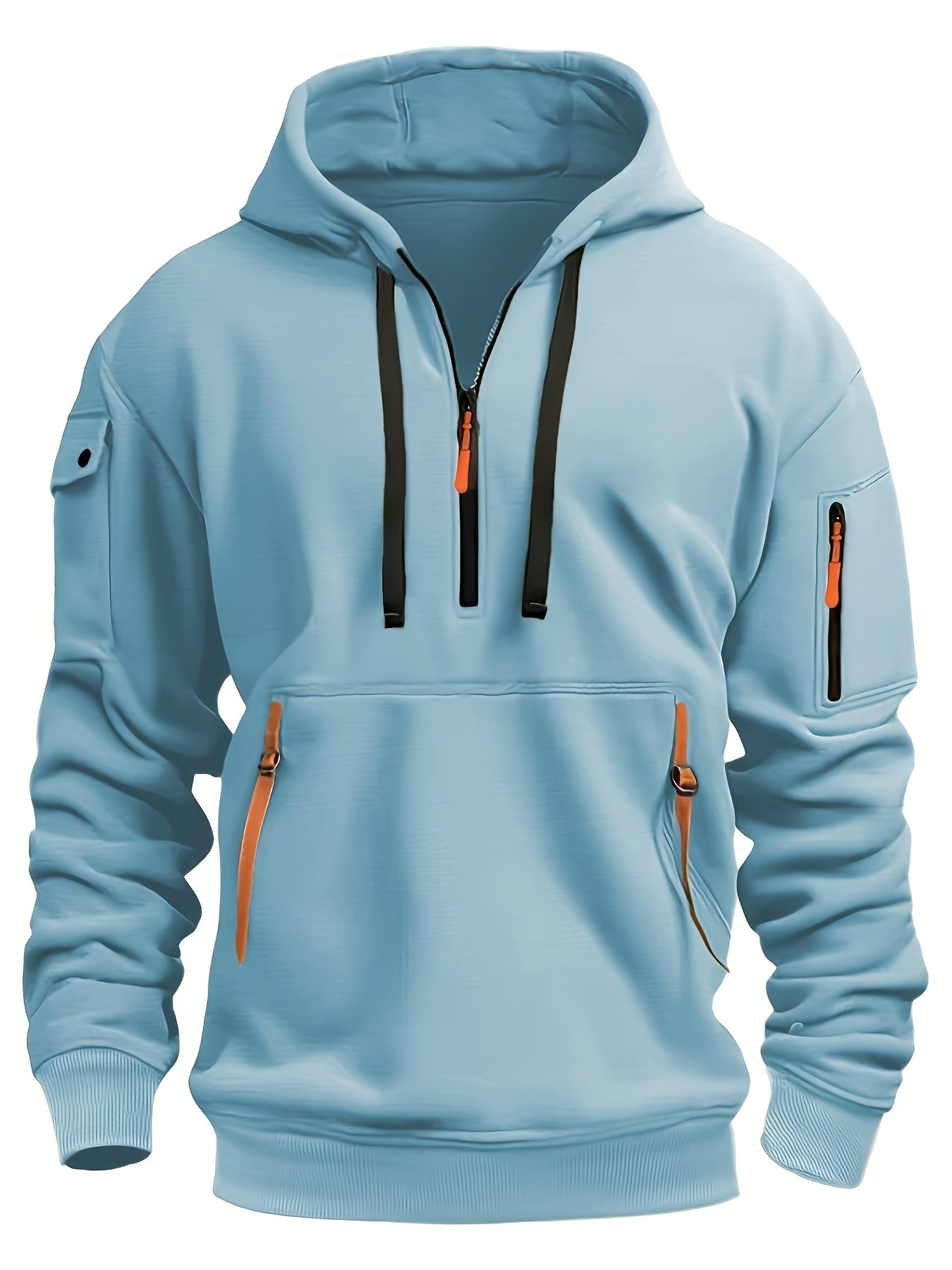 Men's Fleece-Lined Hoodie with Zip Pockets - Casual Pullover Sweatshirt for Fall/Winter, Machine Washable