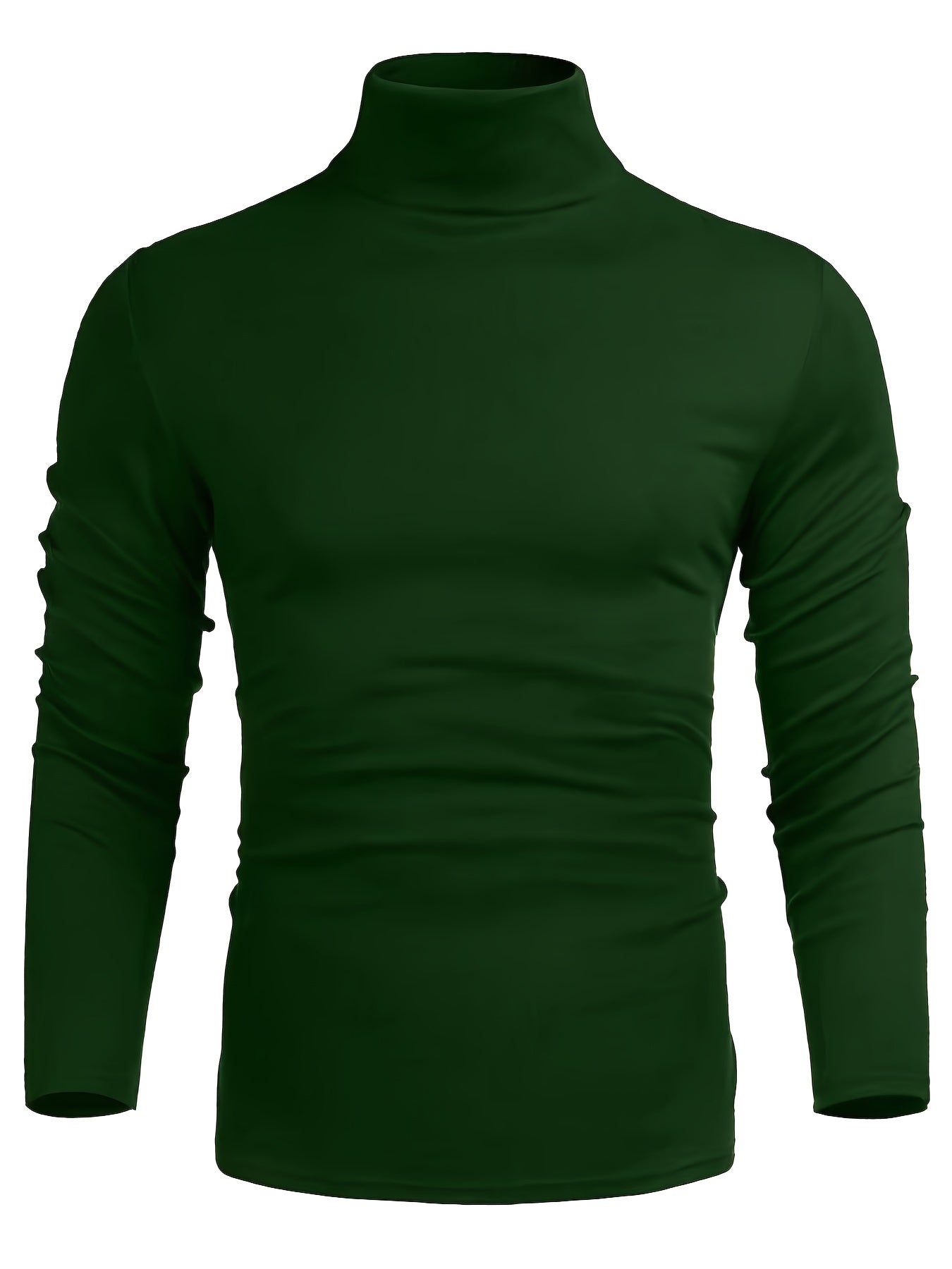 High Collar Warm Fleece Lined Shirt, Men's Casual Warm Solid Mid Stretch Pullover Sweater For Fall Winter